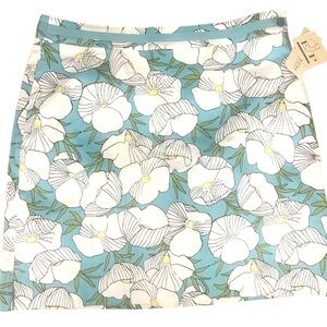 EP Pro Women Stretch Golf Skort Skirt Blue White Artful Floral Print 12 Beach